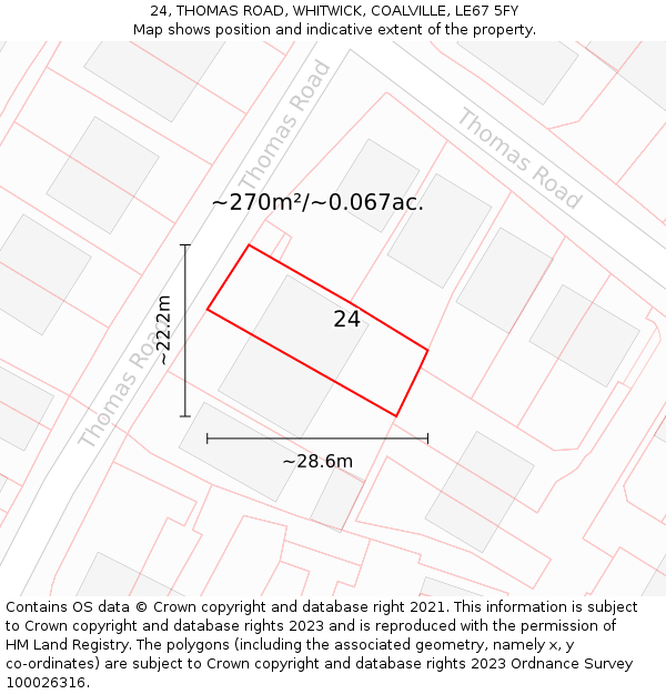 24, THOMAS ROAD, WHITWICK, COALVILLE, LE67 5FY: Plot and title map