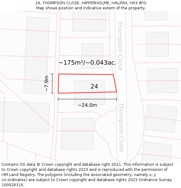 24, THOMPSON CLOSE, HIPPERHOLME, HALIFAX, HX3 8FG: Plot and title map