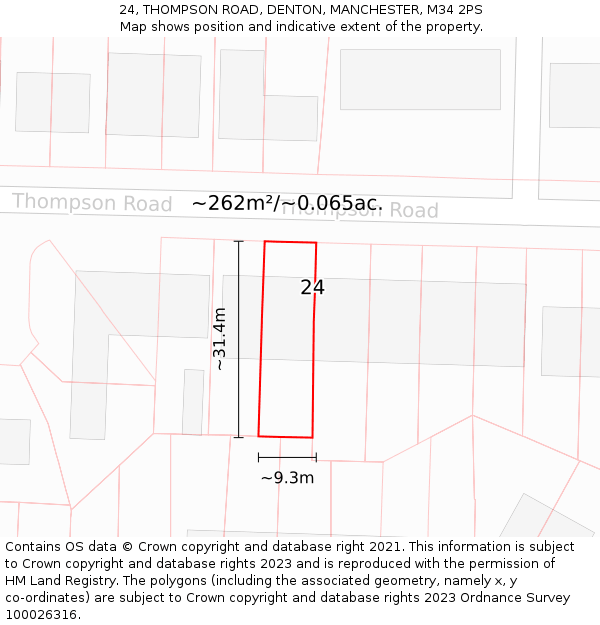 24, THOMPSON ROAD, DENTON, MANCHESTER, M34 2PS: Plot and title map