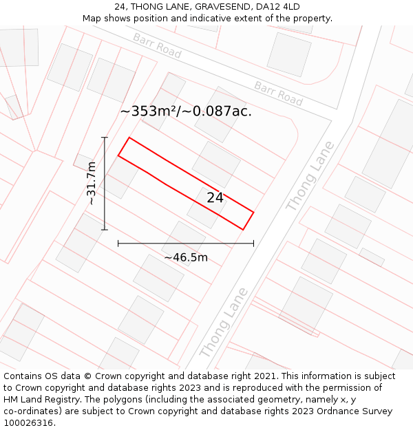 24, THONG LANE, GRAVESEND, DA12 4LD: Plot and title map