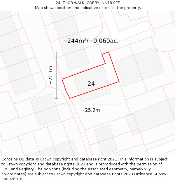 24, THOR WALK, CORBY, NN18 9EE: Plot and title map