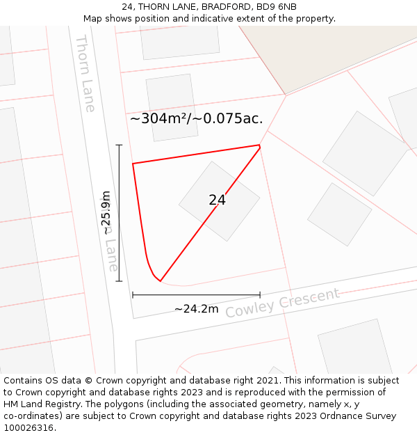 24, THORN LANE, BRADFORD, BD9 6NB: Plot and title map