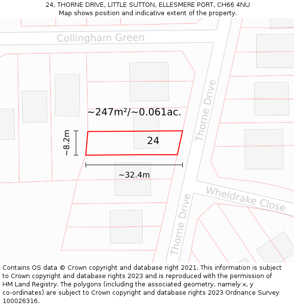 24, THORNE DRIVE, LITTLE SUTTON, ELLESMERE PORT, CH66 4NU: Plot and title map