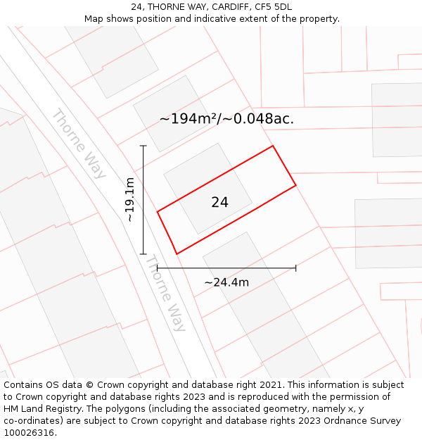 24, THORNE WAY, CARDIFF, CF5 5DL: Plot and title map