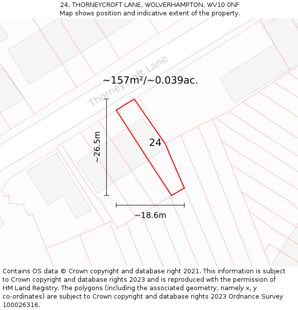 24, THORNEYCROFT LANE, WOLVERHAMPTON, WV10 0NF: Plot and title map