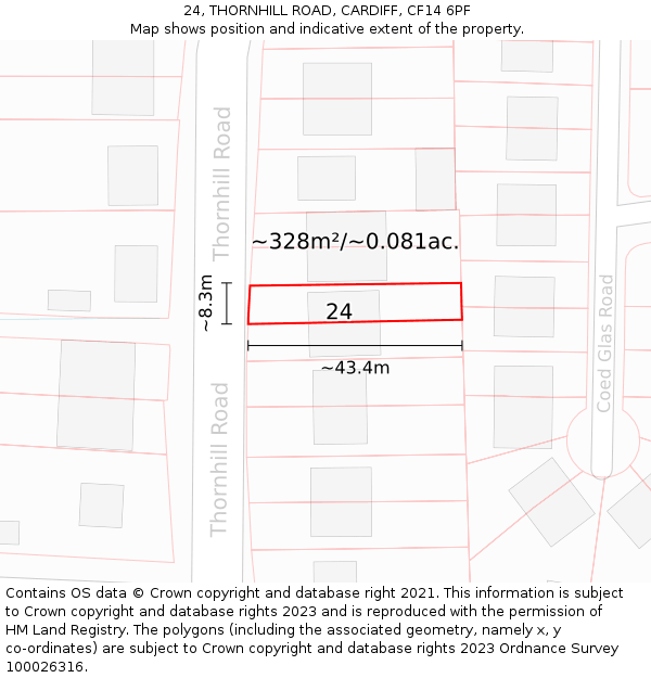 24, THORNHILL ROAD, CARDIFF, CF14 6PF: Plot and title map