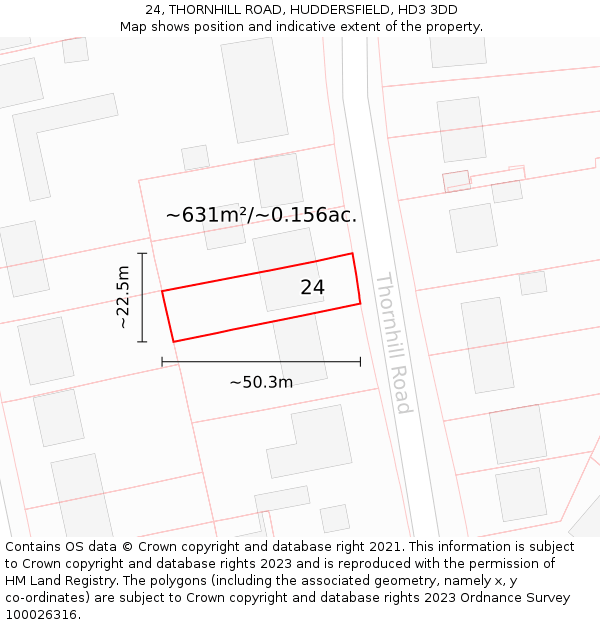 24, THORNHILL ROAD, HUDDERSFIELD, HD3 3DD: Plot and title map