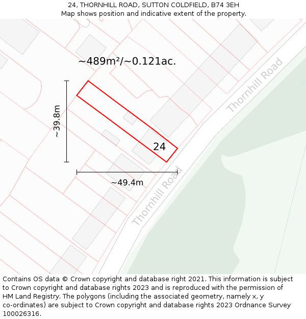 24, THORNHILL ROAD, SUTTON COLDFIELD, B74 3EH: Plot and title map