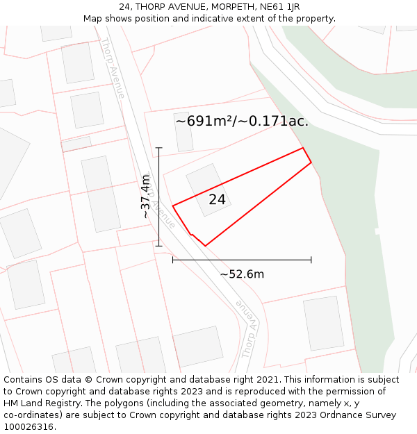 24, THORP AVENUE, MORPETH, NE61 1JR: Plot and title map