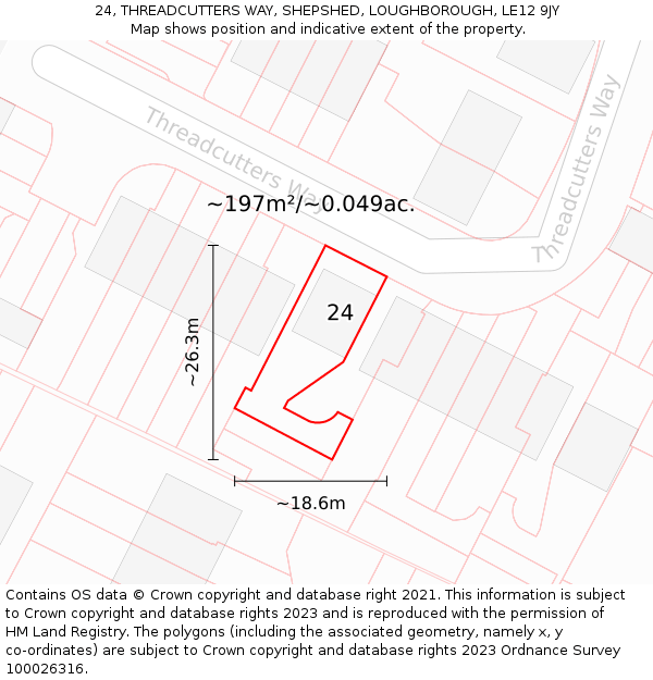 24, THREADCUTTERS WAY, SHEPSHED, LOUGHBOROUGH, LE12 9JY: Plot and title map