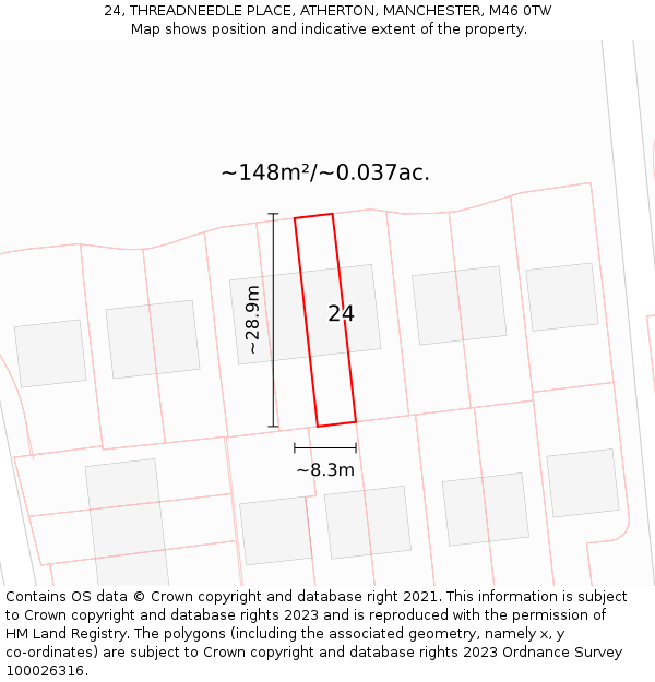 24, THREADNEEDLE PLACE, ATHERTON, MANCHESTER, M46 0TW: Plot and title map