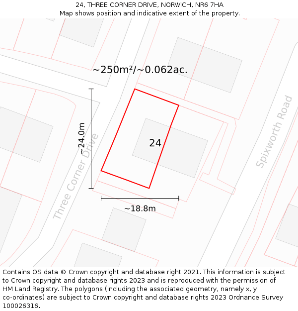 24, THREE CORNER DRIVE, NORWICH, NR6 7HA: Plot and title map