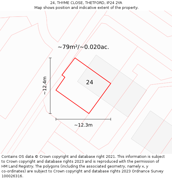 24, THYME CLOSE, THETFORD, IP24 2YA: Plot and title map
