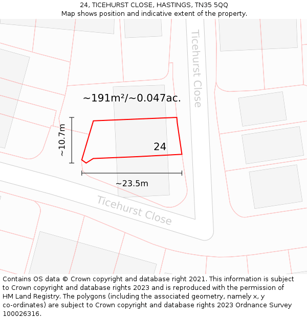 24, TICEHURST CLOSE, HASTINGS, TN35 5QQ: Plot and title map