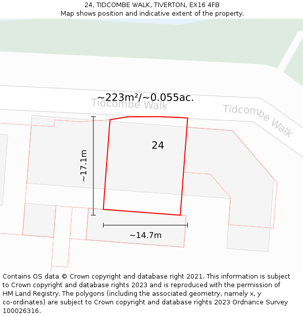 24, TIDCOMBE WALK, TIVERTON, EX16 4FB: Plot and title map