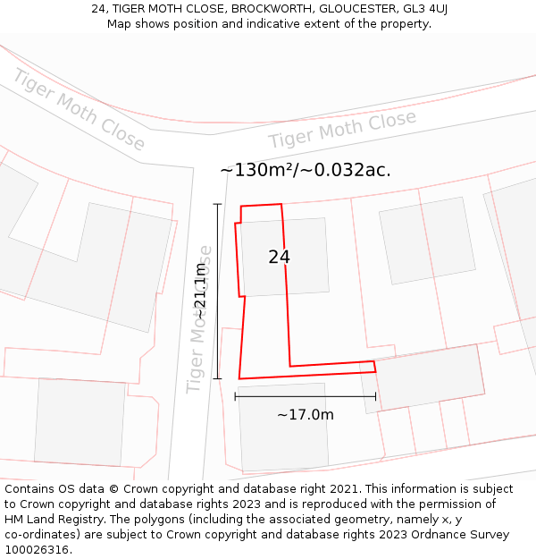 24, TIGER MOTH CLOSE, BROCKWORTH, GLOUCESTER, GL3 4UJ: Plot and title map