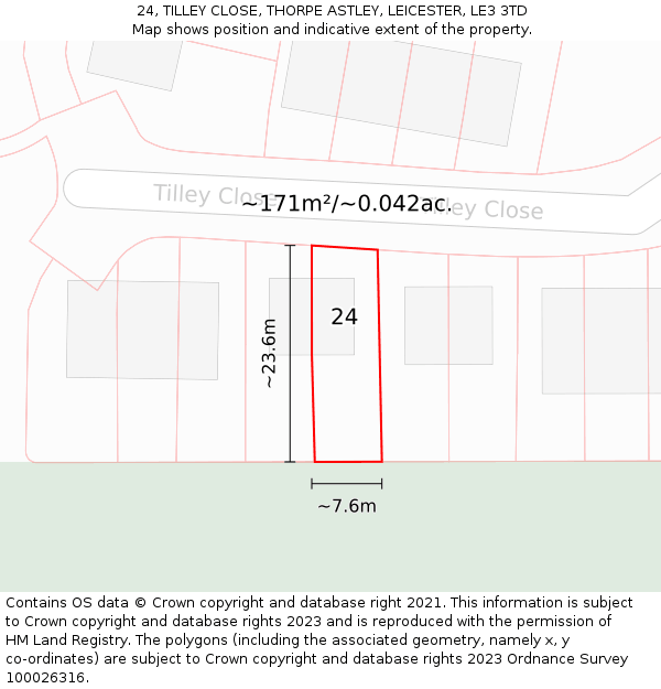 24, TILLEY CLOSE, THORPE ASTLEY, LEICESTER, LE3 3TD: Plot and title map