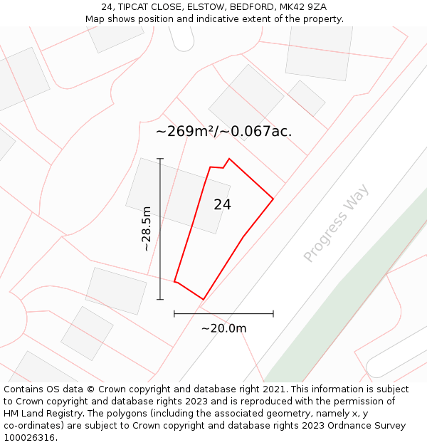 24, TIPCAT CLOSE, ELSTOW, BEDFORD, MK42 9ZA: Plot and title map