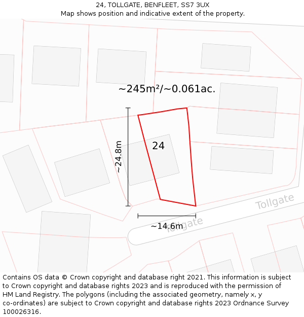 24, TOLLGATE, BENFLEET, SS7 3UX: Plot and title map