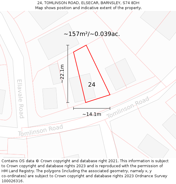 24, TOMLINSON ROAD, ELSECAR, BARNSLEY, S74 8DH: Plot and title map