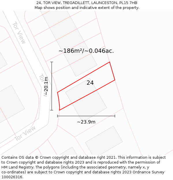 24, TOR VIEW, TREGADILLETT, LAUNCESTON, PL15 7HB: Plot and title map