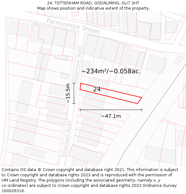 24, TOTTENHAM ROAD, GODALMING, GU7 2HT: Plot and title map