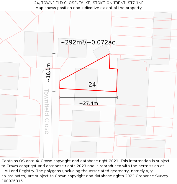 24, TOWNFIELD CLOSE, TALKE, STOKE-ON-TRENT, ST7 1NF: Plot and title map