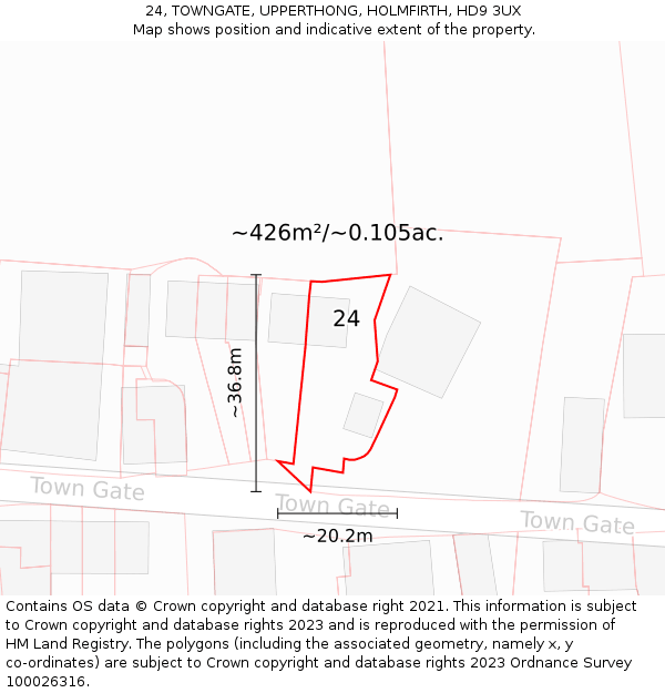 24, TOWNGATE, UPPERTHONG, HOLMFIRTH, HD9 3UX: Plot and title map