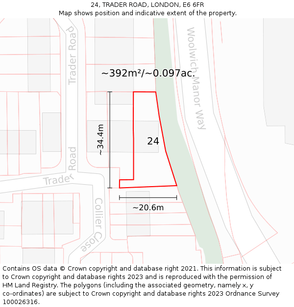 24, TRADER ROAD, LONDON, E6 6FR: Plot and title map