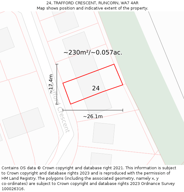 24, TRAFFORD CRESCENT, RUNCORN, WA7 4AR: Plot and title map