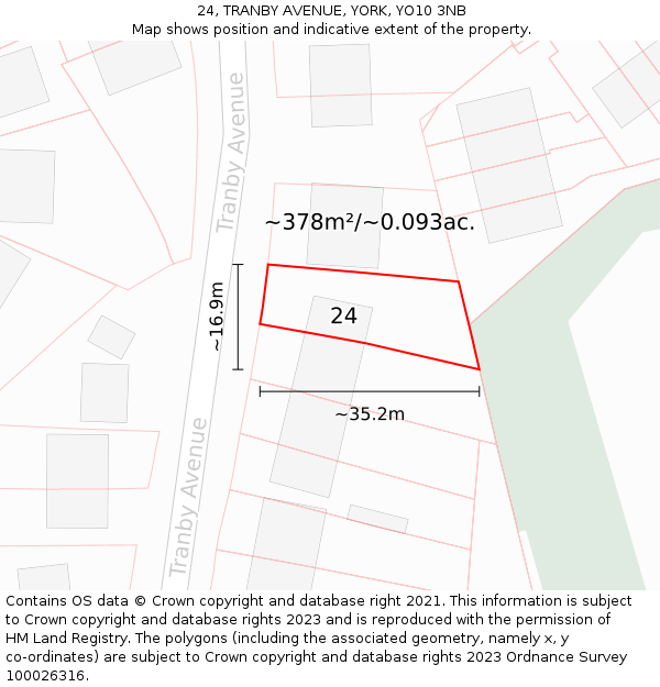 24, TRANBY AVENUE, YORK, YO10 3NB: Plot and title map
