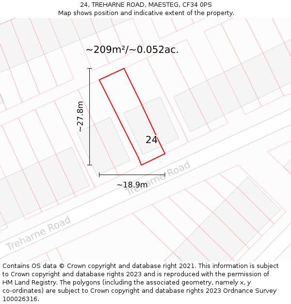 24, TREHARNE ROAD, MAESTEG, CF34 0PS: Plot and title map