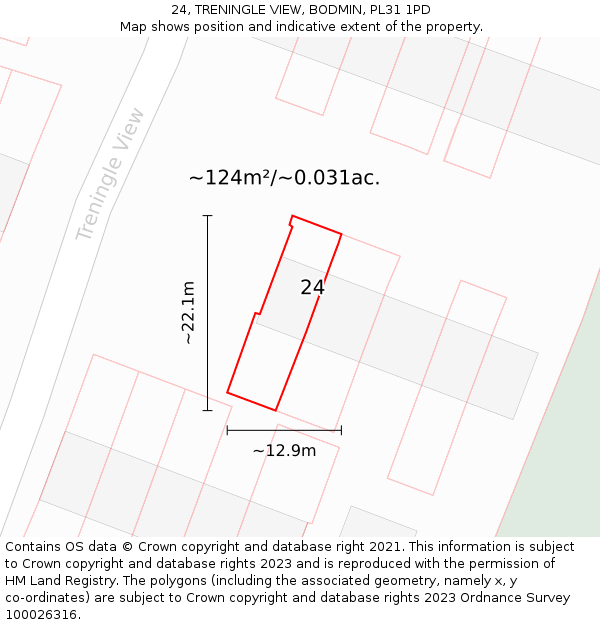 24, TRENINGLE VIEW, BODMIN, PL31 1PD: Plot and title map