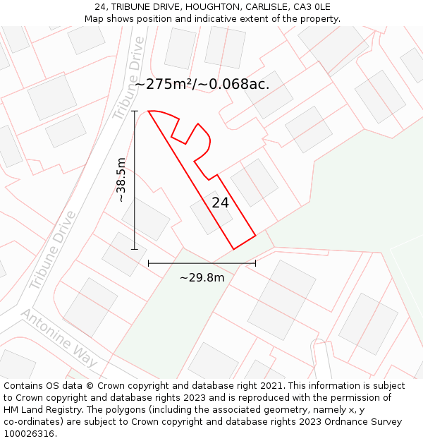 24, TRIBUNE DRIVE, HOUGHTON, CARLISLE, CA3 0LE: Plot and title map
