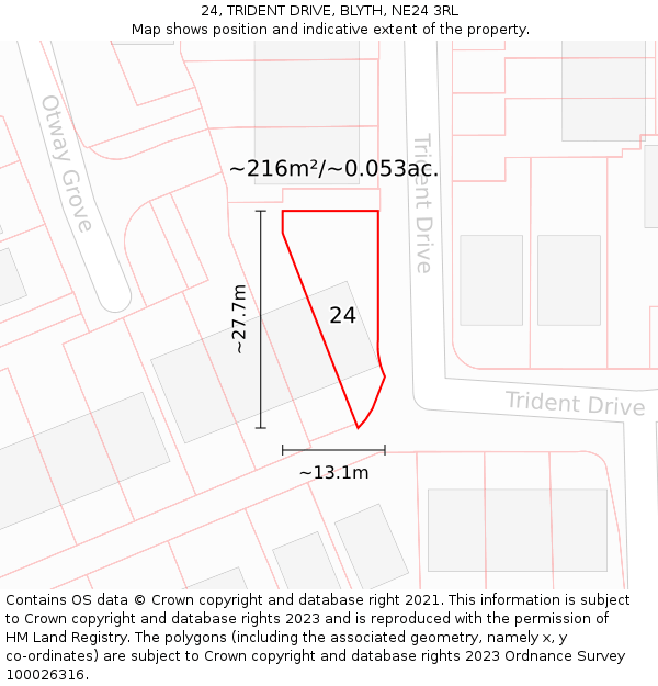 24, TRIDENT DRIVE, BLYTH, NE24 3RL: Plot and title map