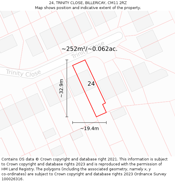 24, TRINITY CLOSE, BILLERICAY, CM11 2RZ: Plot and title map