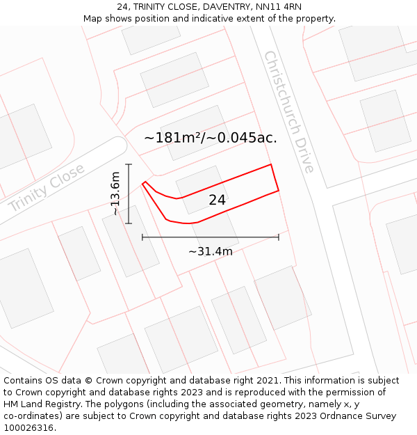 24, TRINITY CLOSE, DAVENTRY, NN11 4RN: Plot and title map