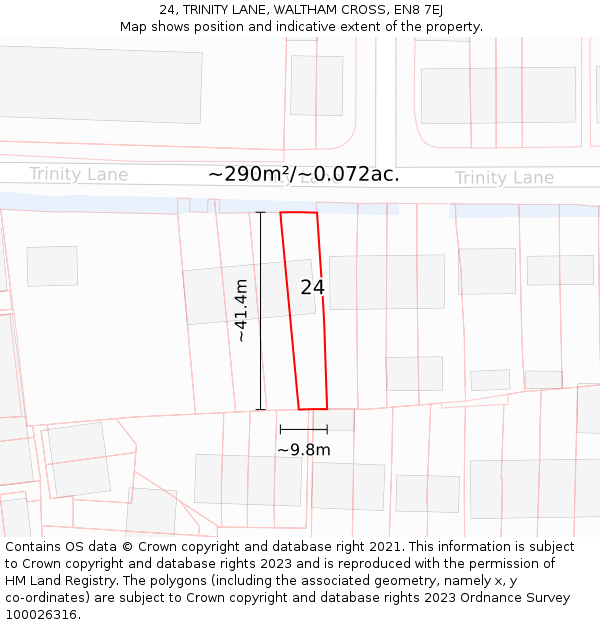 24, TRINITY LANE, WALTHAM CROSS, EN8 7EJ: Plot and title map