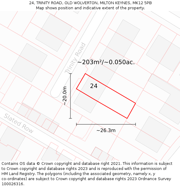 24, TRINITY ROAD, OLD WOLVERTON, MILTON KEYNES, MK12 5PB: Plot and title map