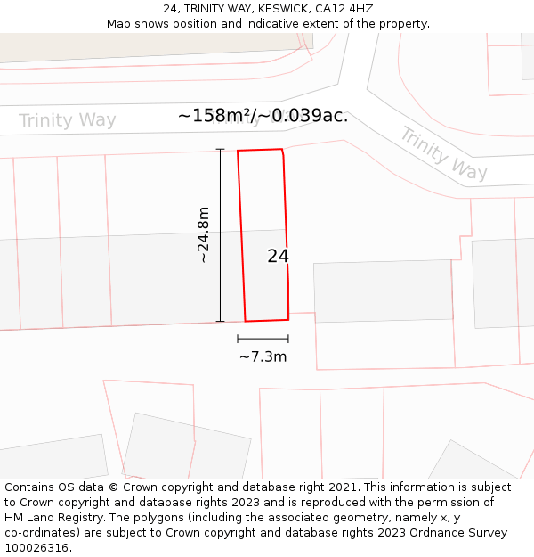 24, TRINITY WAY, KESWICK, CA12 4HZ: Plot and title map