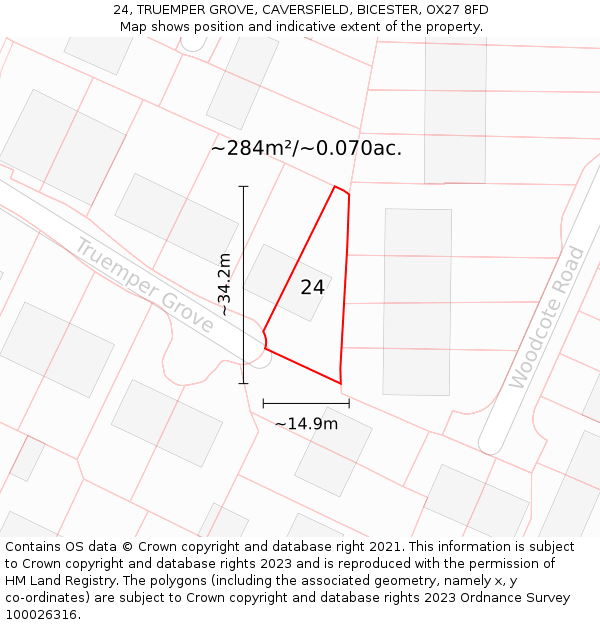 24, TRUEMPER GROVE, CAVERSFIELD, BICESTER, OX27 8FD: Plot and title map