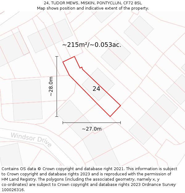 24, TUDOR MEWS, MISKIN, PONTYCLUN, CF72 8SL: Plot and title map