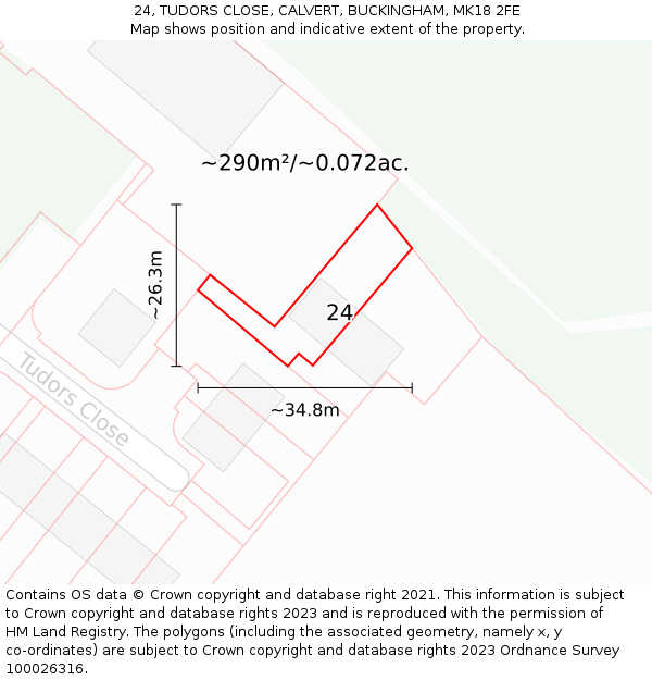 24, TUDORS CLOSE, CALVERT, BUCKINGHAM, MK18 2FE: Plot and title map