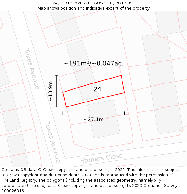 24, TUKES AVENUE, GOSPORT, PO13 0SE: Plot and title map