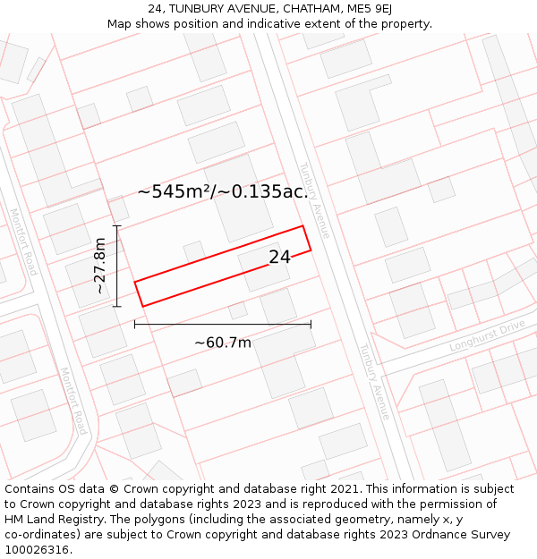 24, TUNBURY AVENUE, CHATHAM, ME5 9EJ: Plot and title map