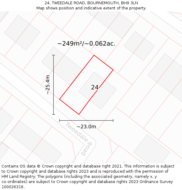 24, TWEEDALE ROAD, BOURNEMOUTH, BH9 3LN: Plot and title map