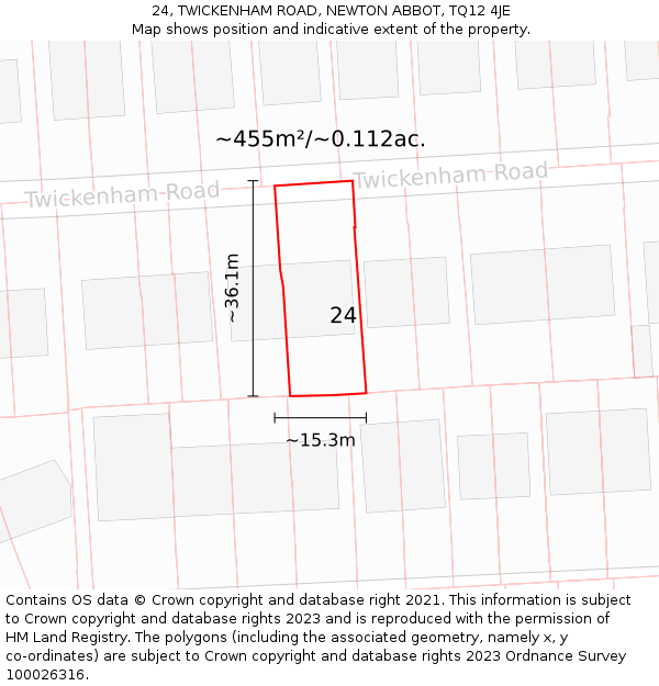 24, TWICKENHAM ROAD, NEWTON ABBOT, TQ12 4JE: Plot and title map