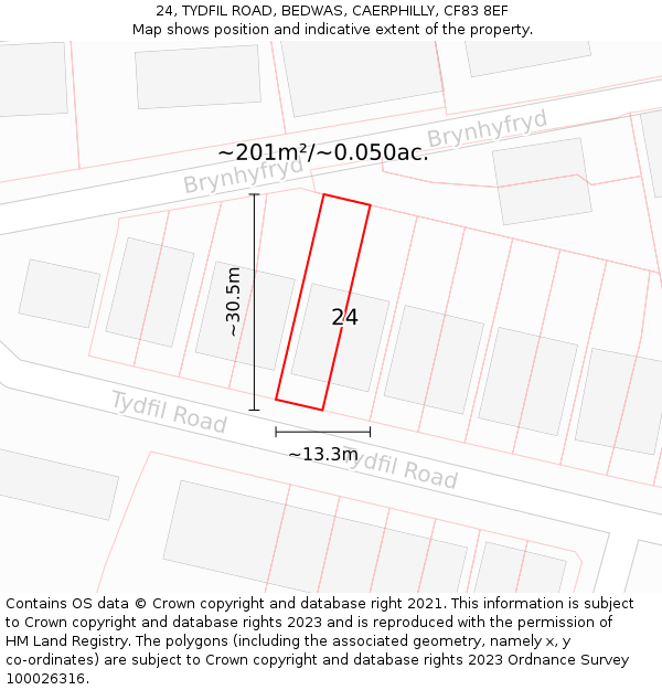 24, TYDFIL ROAD, BEDWAS, CAERPHILLY, CF83 8EF: Plot and title map