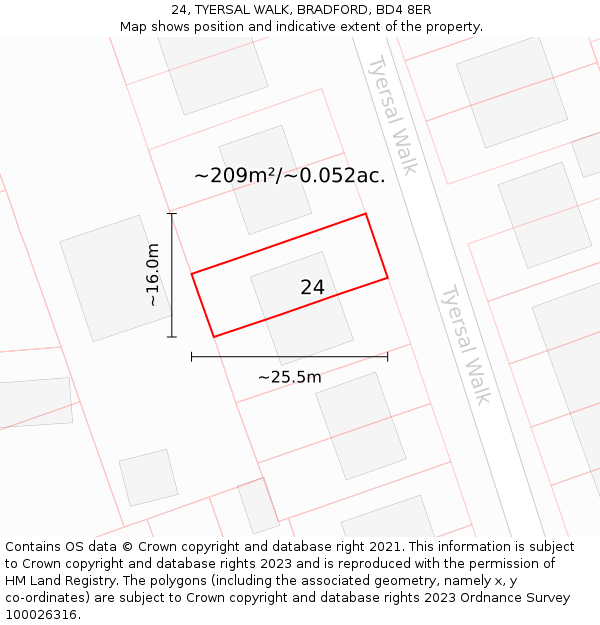 24, TYERSAL WALK, BRADFORD, BD4 8ER: Plot and title map