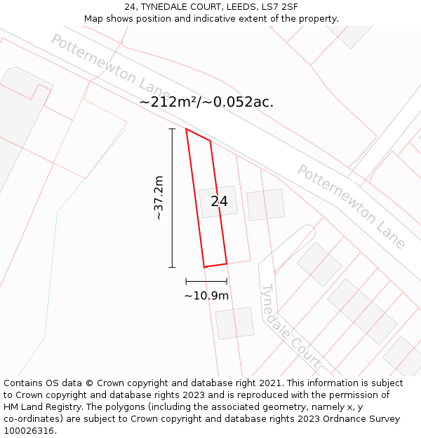 24, TYNEDALE COURT, LEEDS, LS7 2SF: Plot and title map